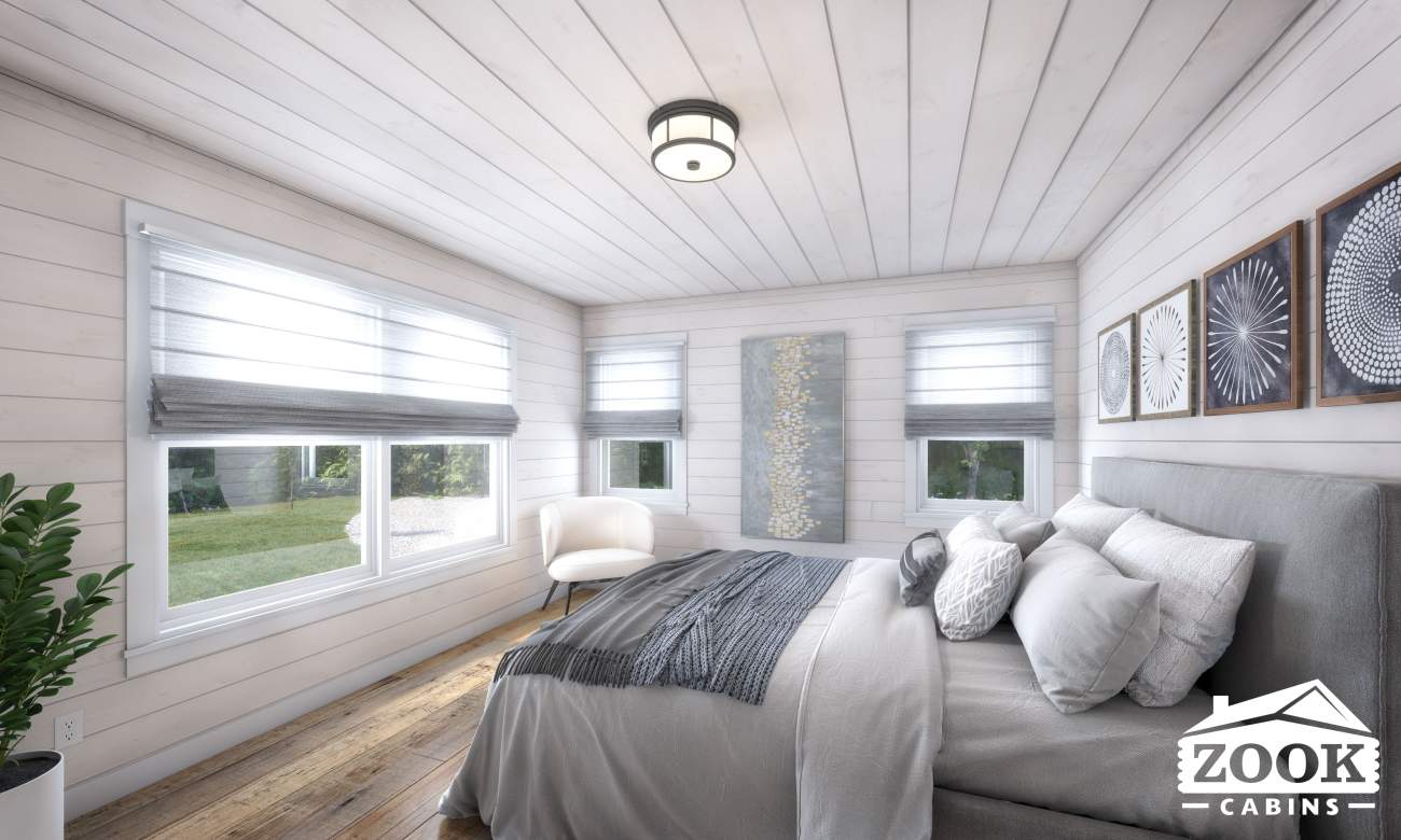 master bedroom in a modern cabin