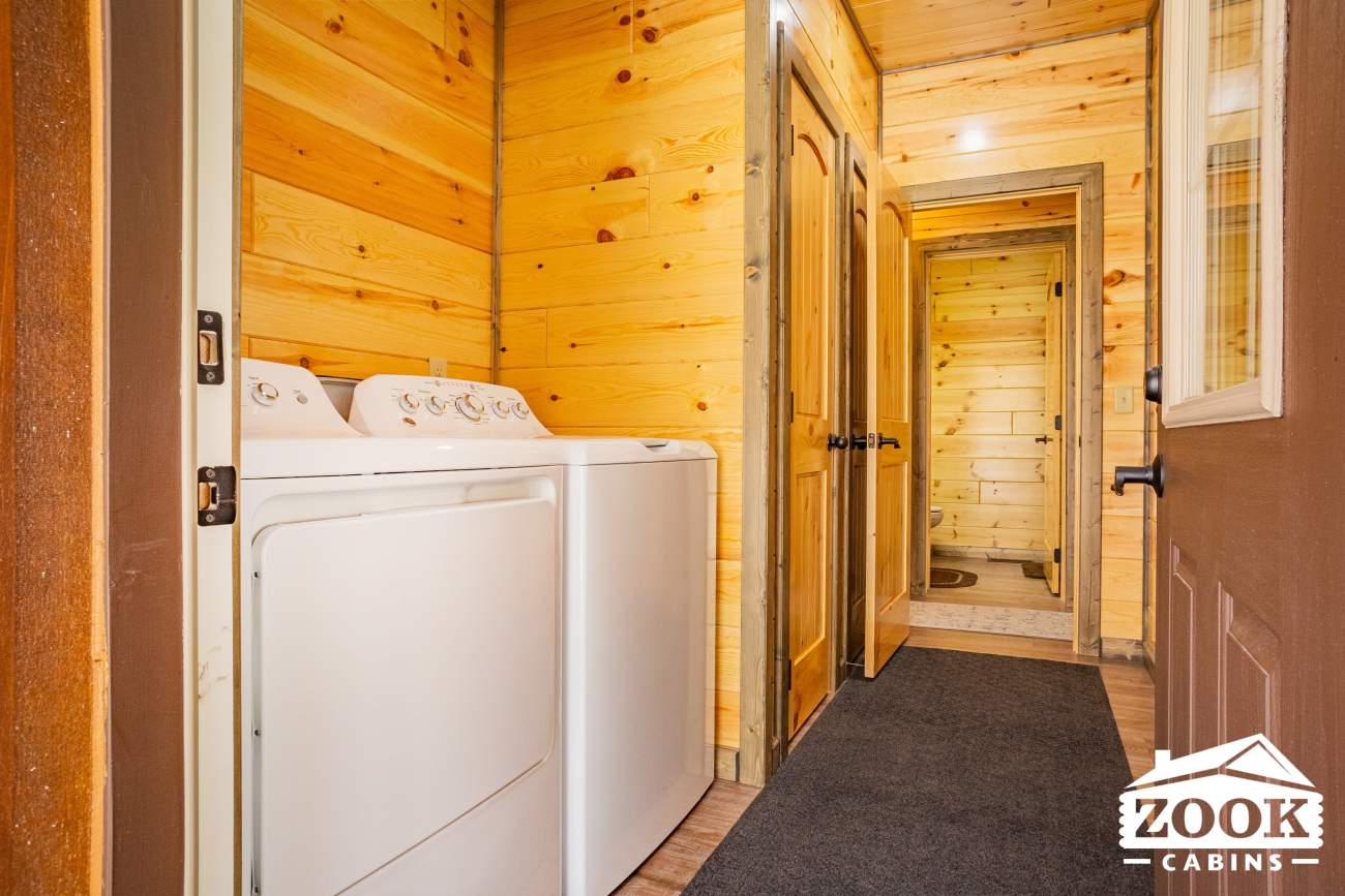 modular log cabin homes outfitted with laundry room