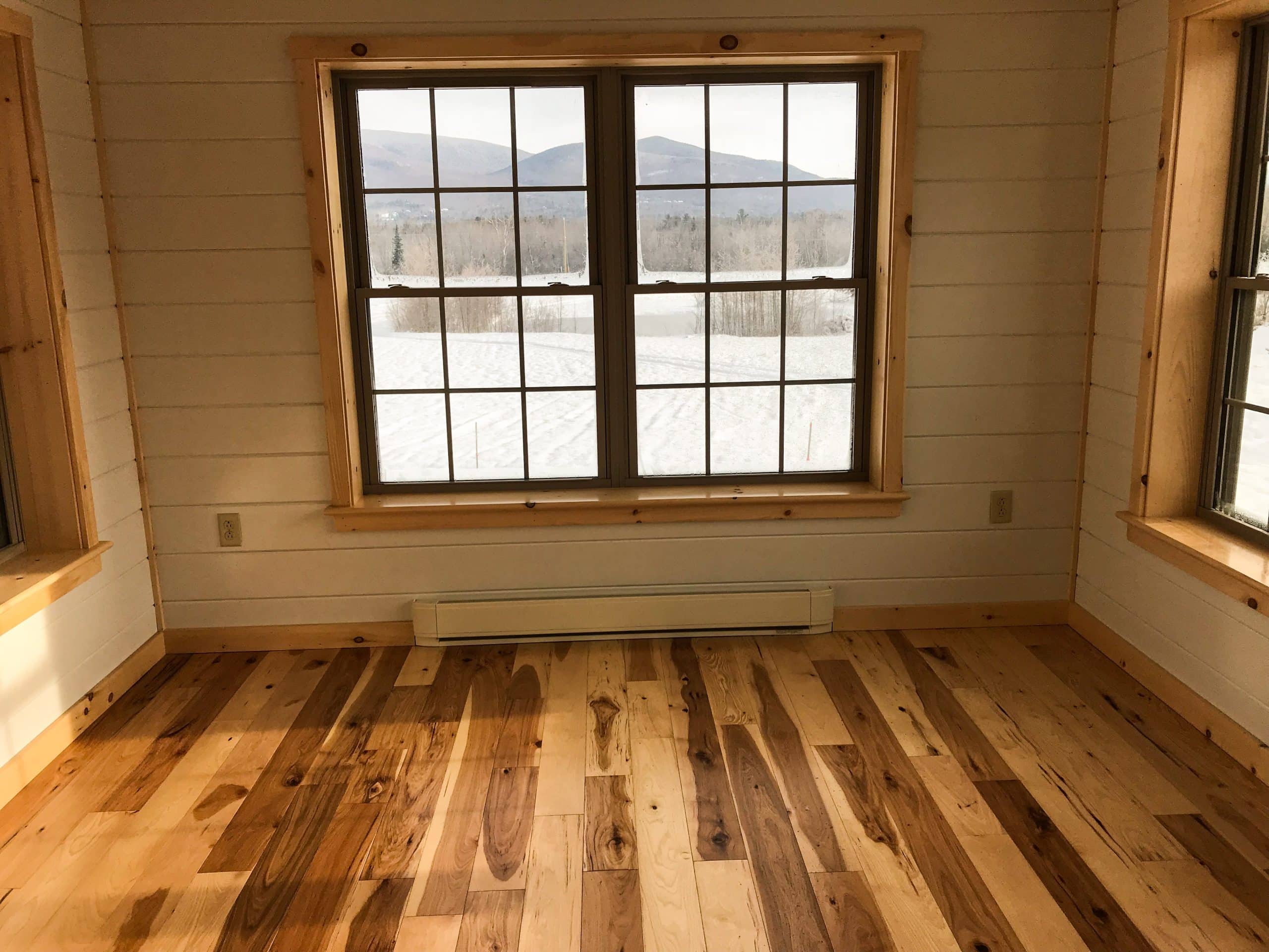 hickory floor in cabin in jerfferson new hamshire