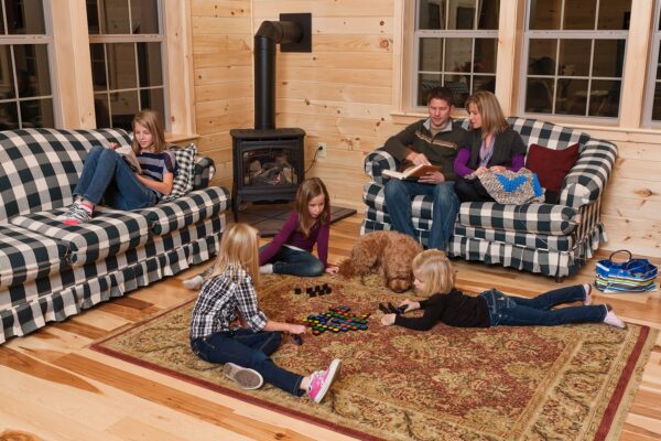 family time in a modular hunting cabin