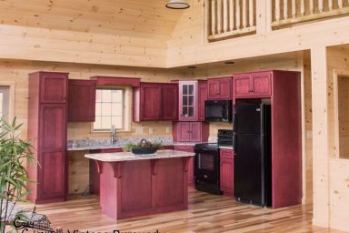Vintage burgundy kitchen cabinets for Your Log Cabin