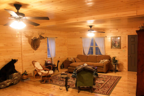 2 story log cabin great room
