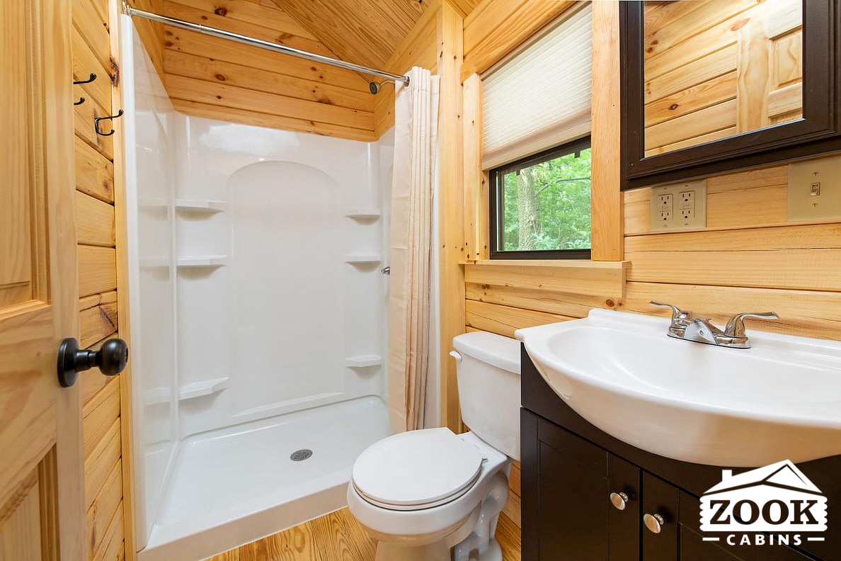 Beautiful bathroom in a log cabin home